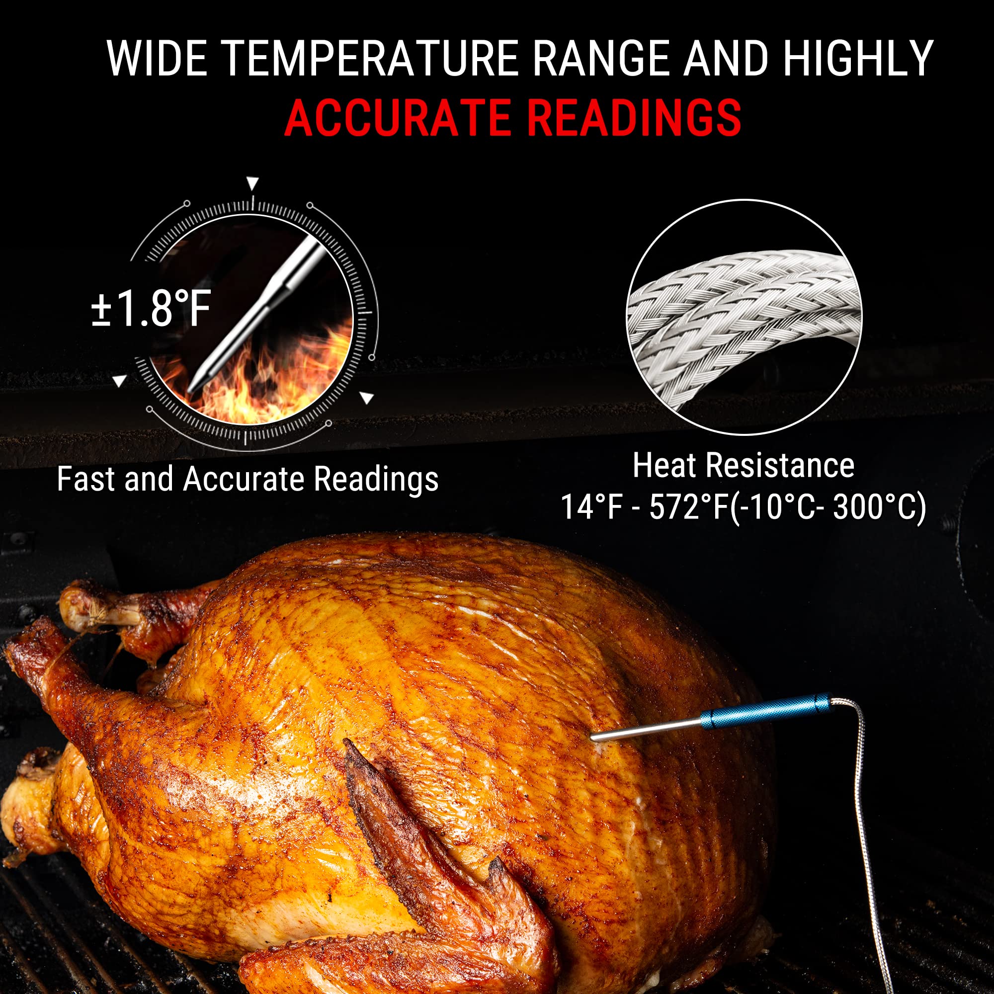 ThermoPro TP27 43-inch cable provides flexible placement.