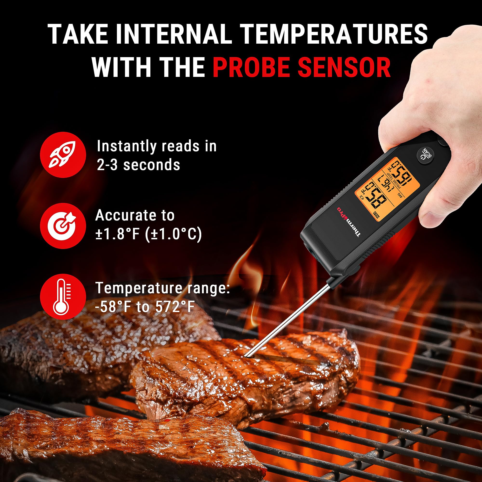 ThermoPro TP420 non-contact quick-read to check surface temps from a distance.