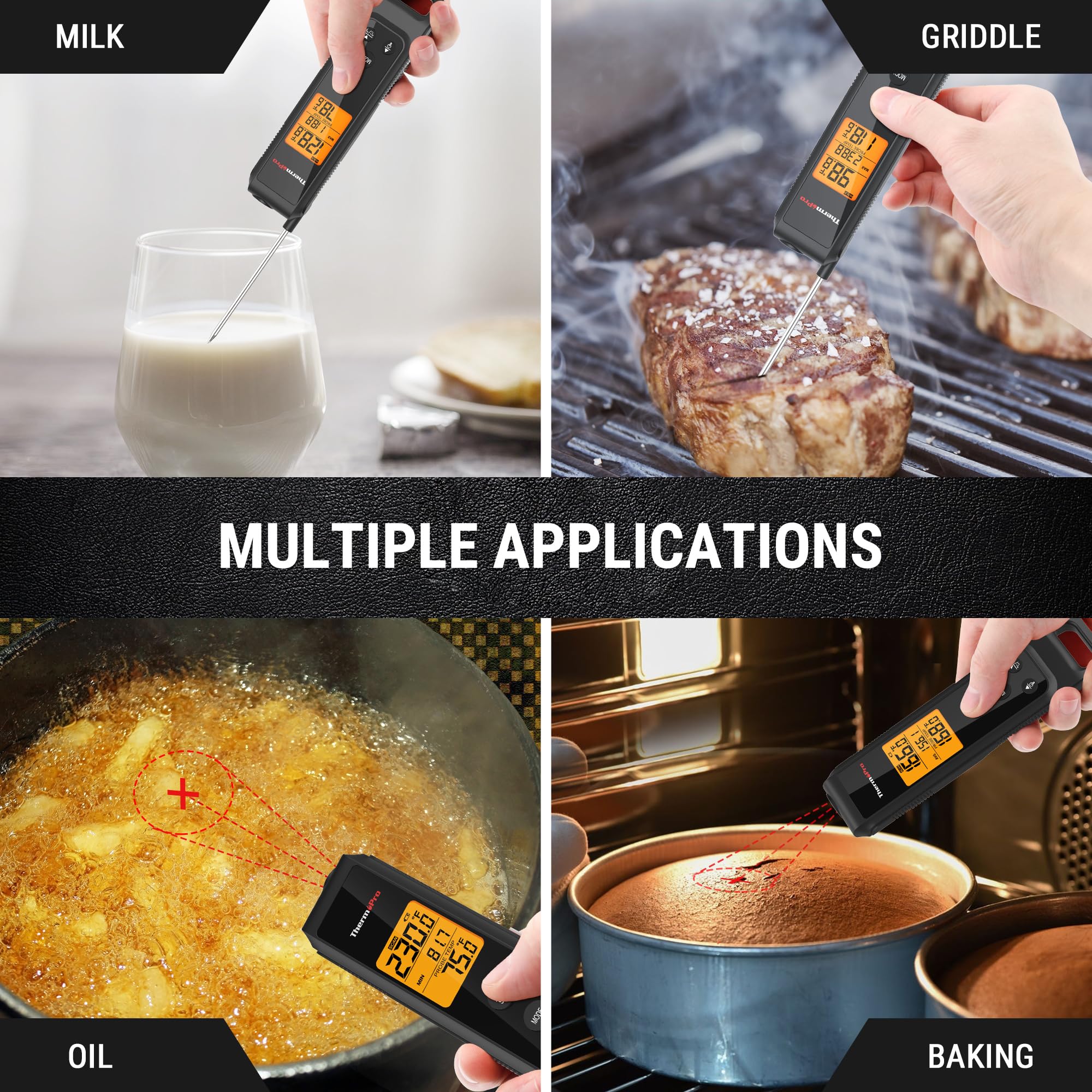 ThermoPro TP420 stainless steel probe ready for durable meat temperature checks.