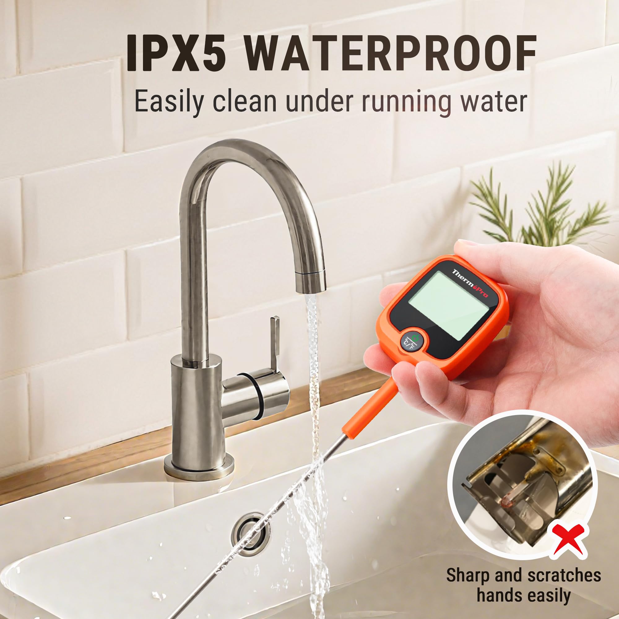 ThermoPro TP509 IPX5 waterproof thermometer for simple cleaning