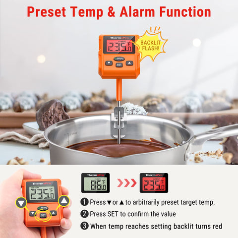 Pan clip attachment keeps the ThermoPro TP511 steady during frying
