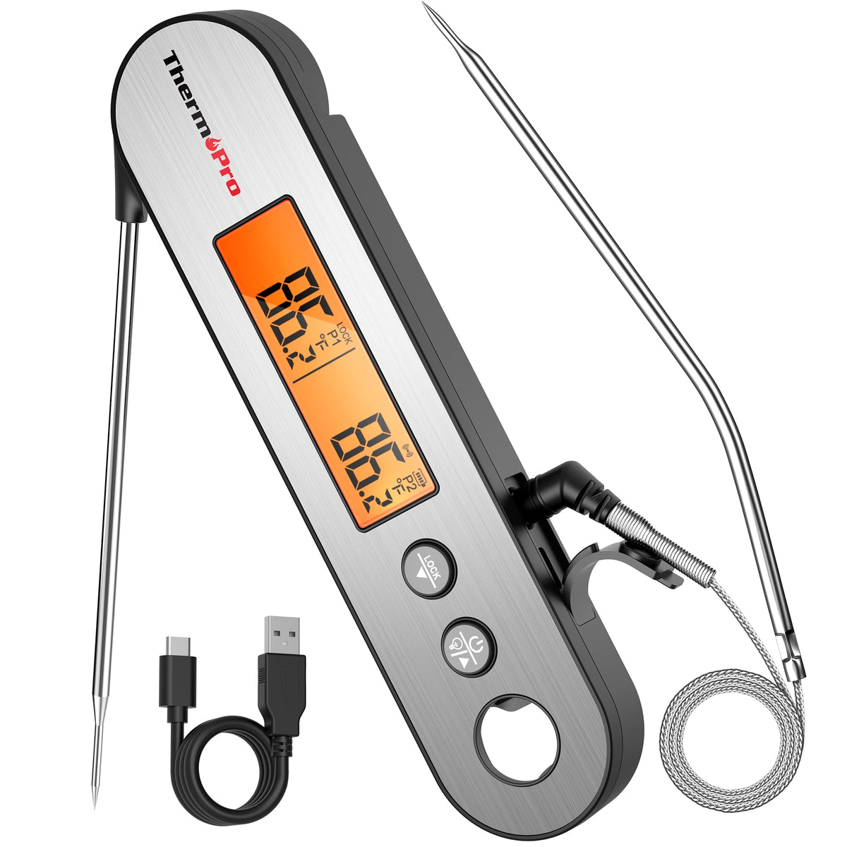 ThermoPro TP610 dual-display thermometer monitors two foods at once for precise timing