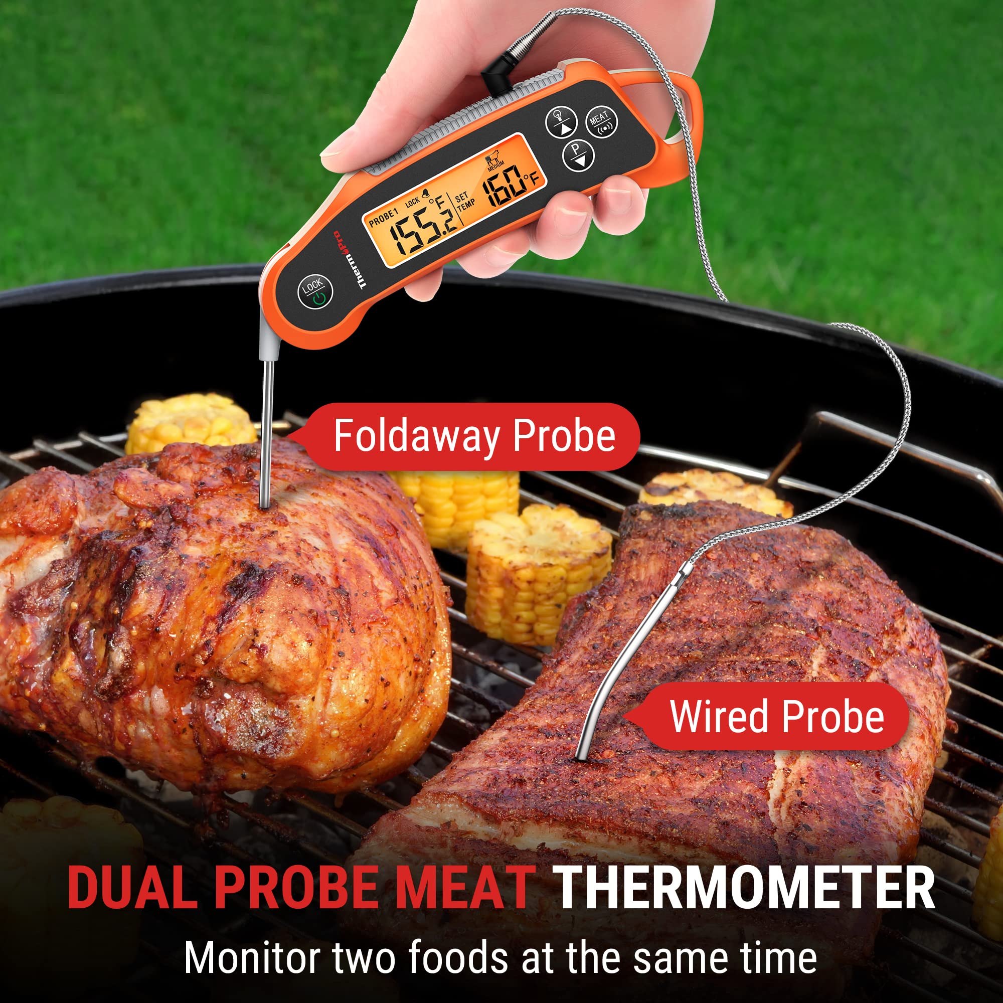 ThermoPro TP710 foldaway probe for quick checks and space-saving use.