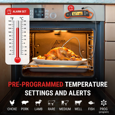 ThermoPro TP710 wired probe provides continuous temperature tracking during cooks.