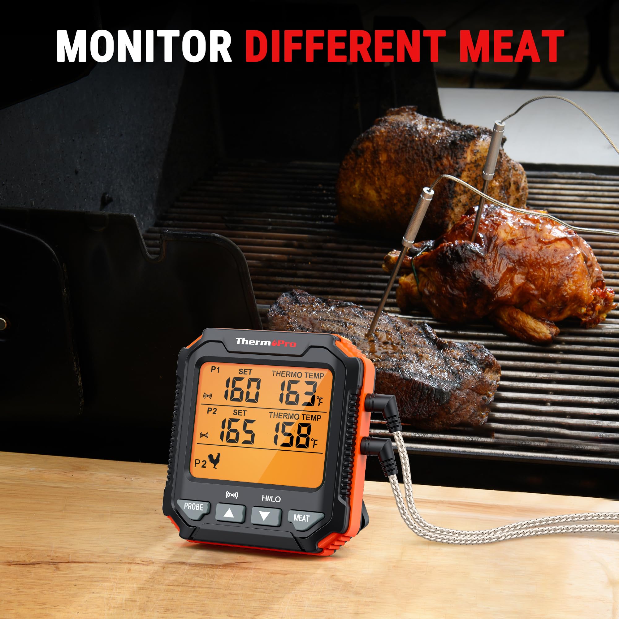 ThermoPro TP717 backlit display enables easy readings in low light.
