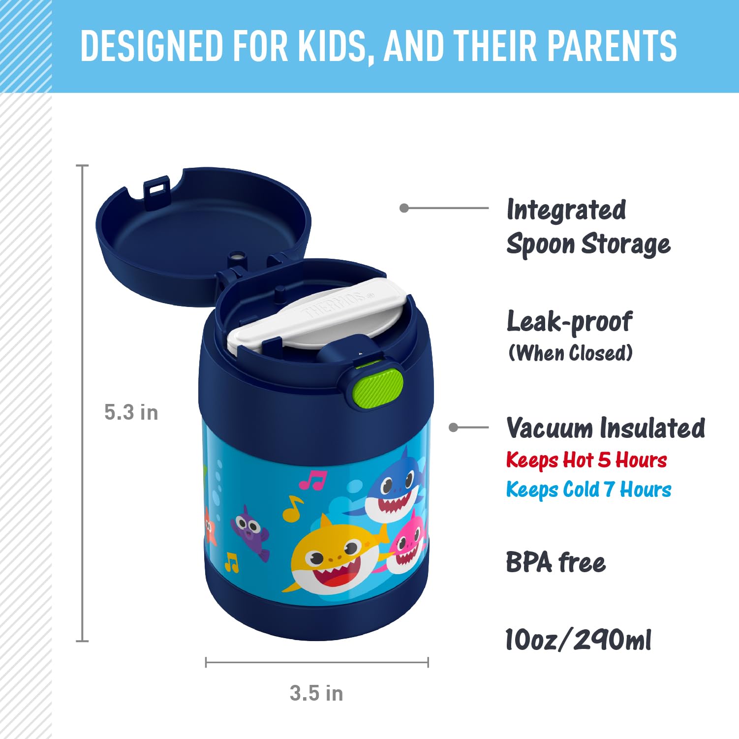 THERMOS FUNTAINER 10oz push-button lid with integrated spoon for mess-free school lunches