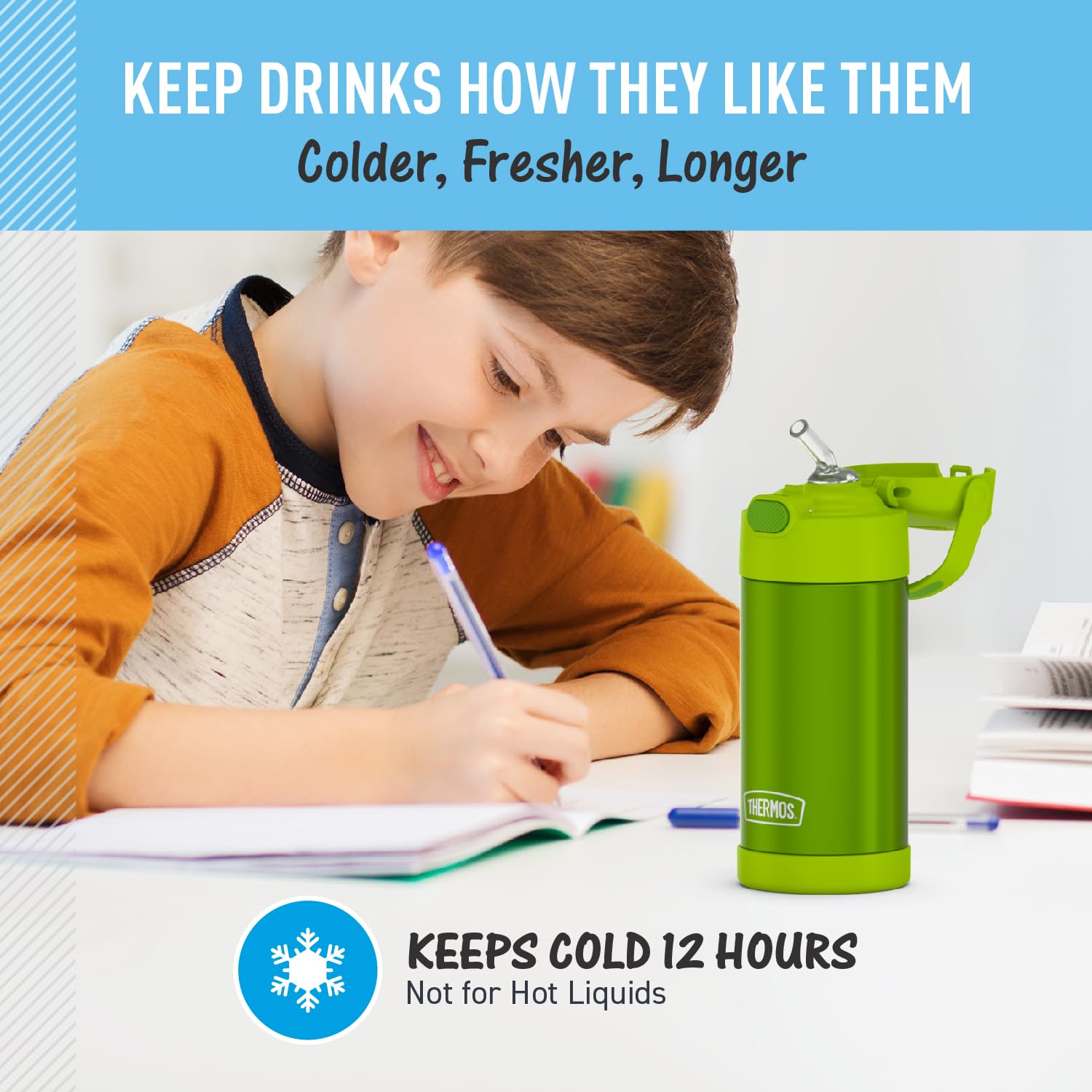 THERMOS FUNtainer 12oz bottle removable straw for easy cleaning.