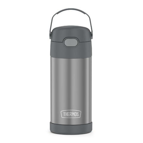 THERMOS FUNtainer 12oz straw bottle keeps drinks cold for hours.