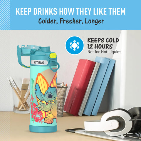 THERMOS FUNTAINER 16oz stitch bottle handle; soft-touch grip for easy carrying