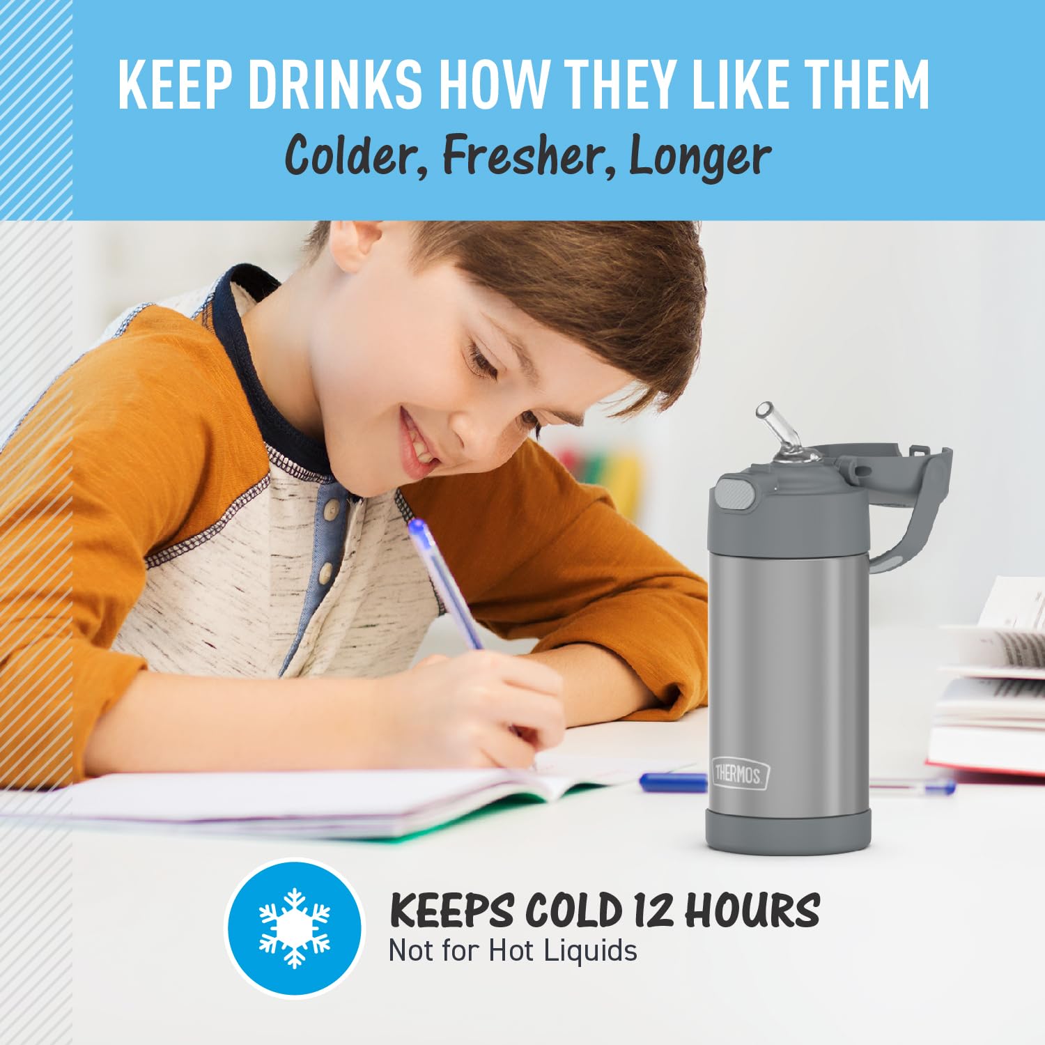 THERMOS FUNtainer removable silicone straw for easy cleaning.