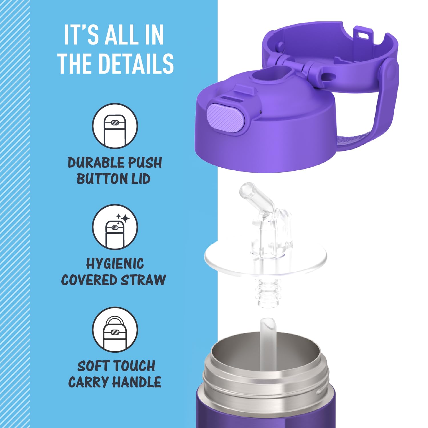 THERMOS FUNtainer removable silicone straw easy cleaning for families