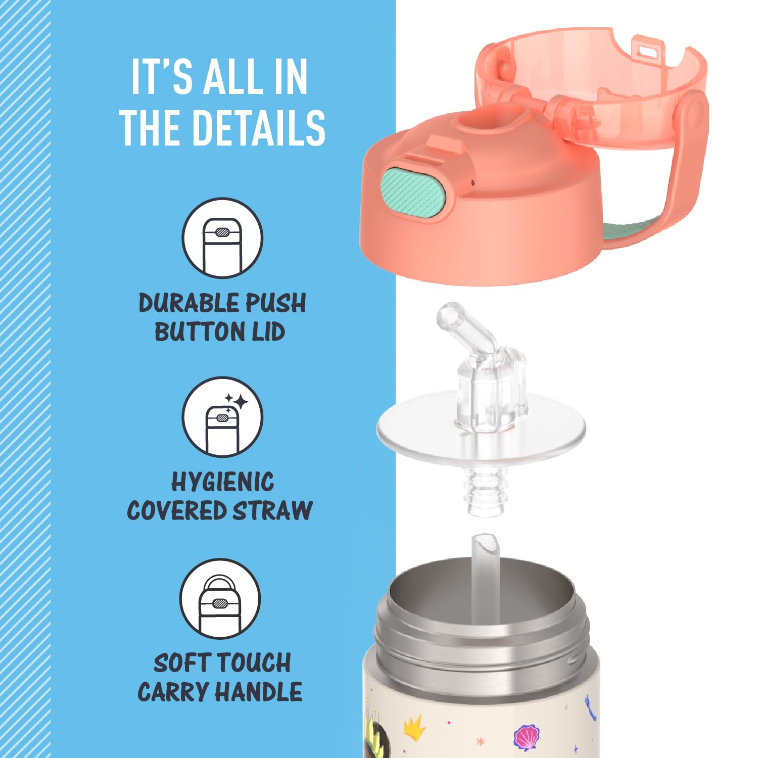 THERMOS FUNtainer removable-straw for thorough cleaning and hygiene.