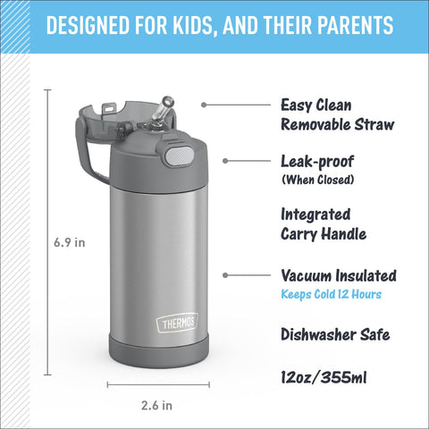 THERMOS FUNtainer stainless steel construction endures daily drops.