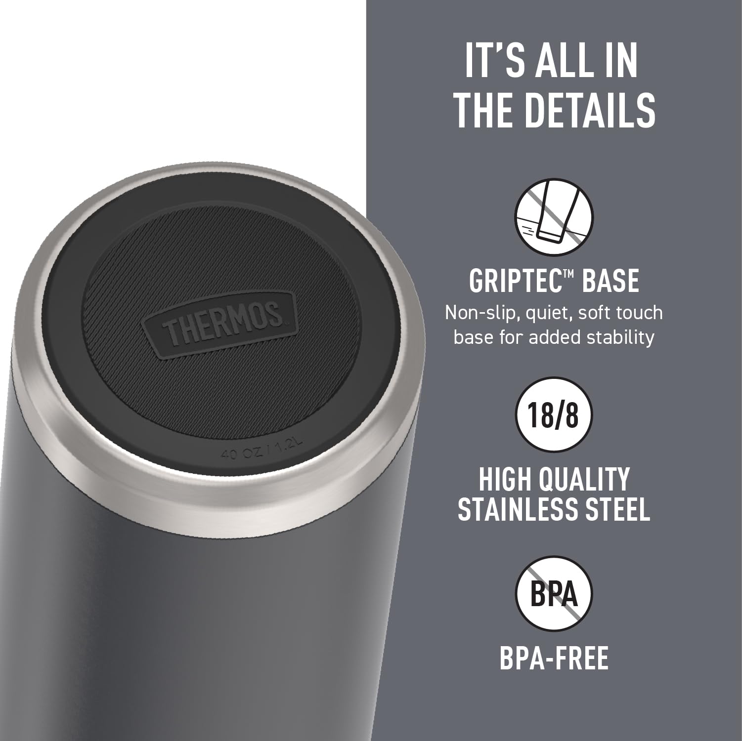 THERMOS Icon Series granite twist-and-pour cap for easy pouring.