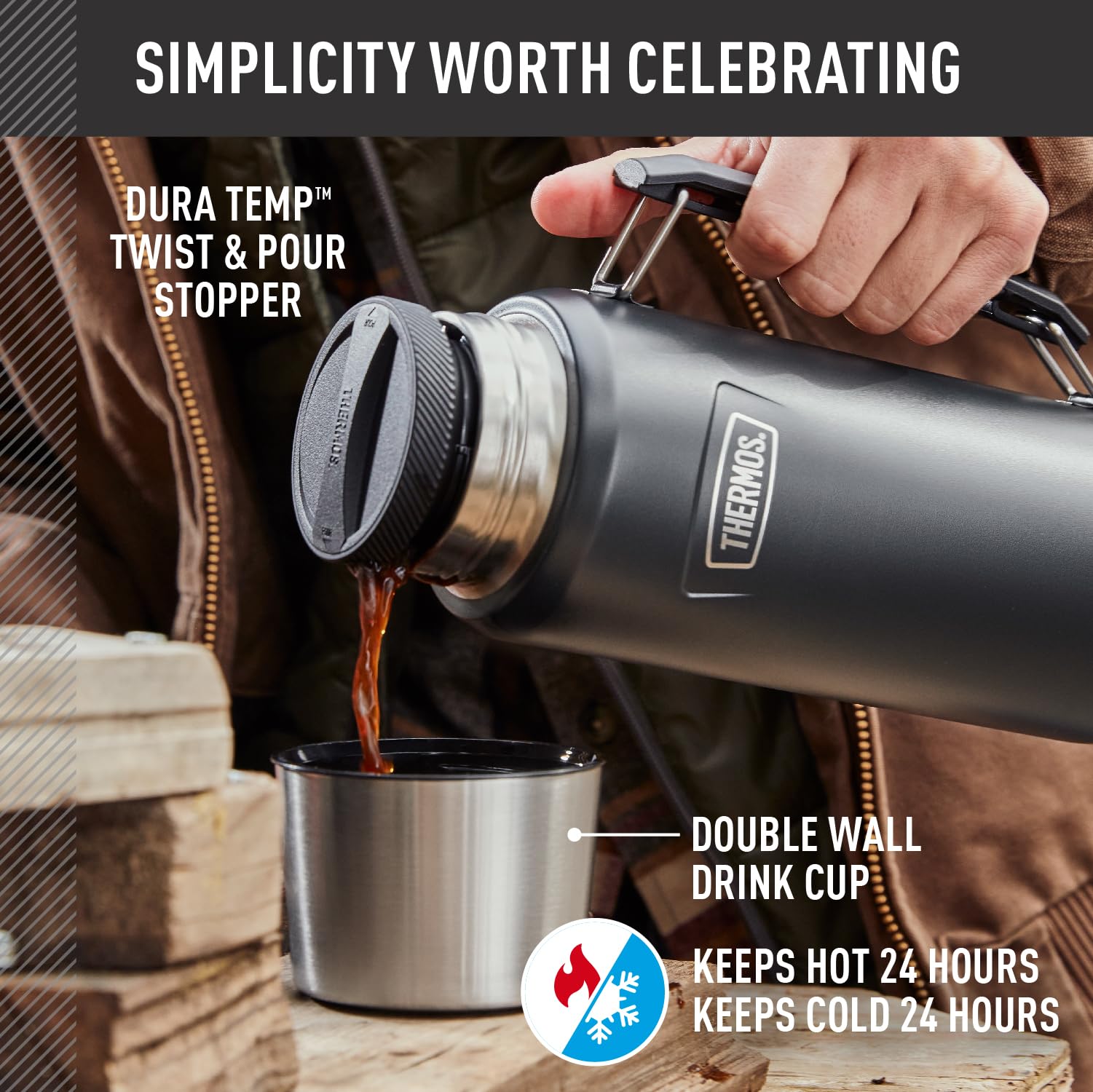 THERMOS Icon Series granite wide mouth opening for easy filling and cleaning.