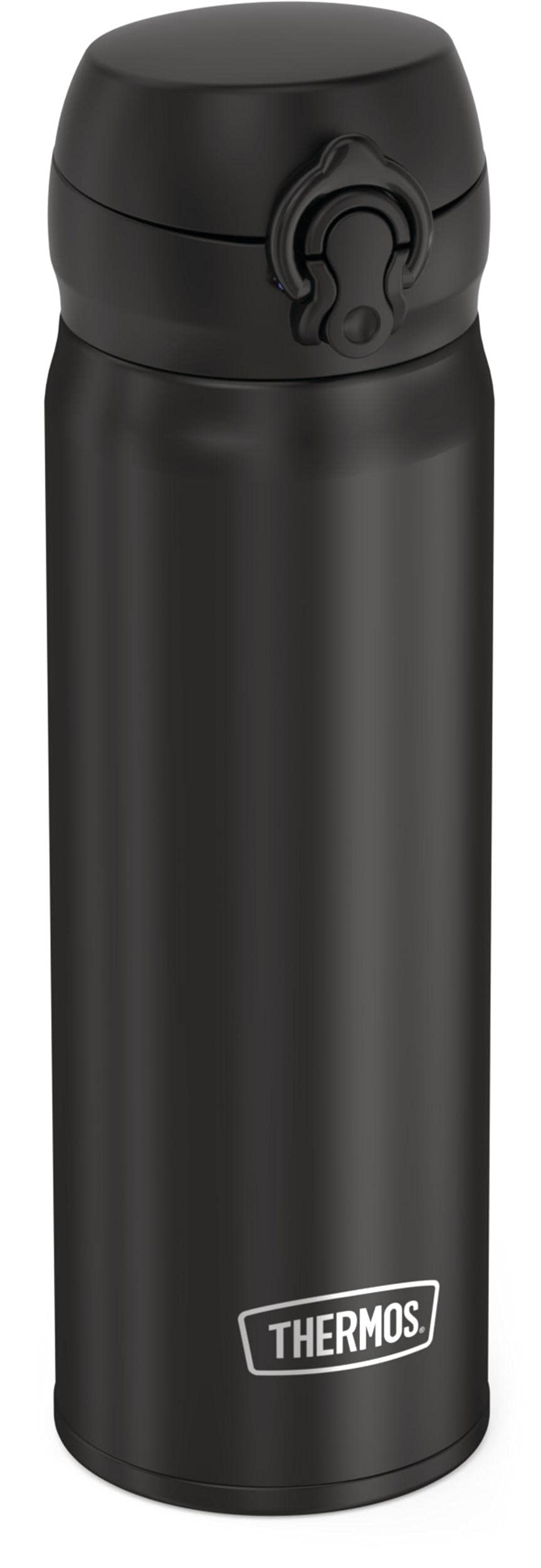 THERMOS direct drink bottle with push-button lid for secure closure and easy pouring.
