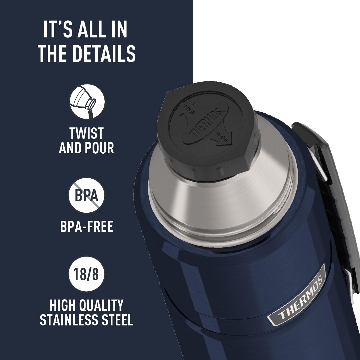THERMOS Stainless King 18-8 stainless steel for durable performance on treks.
