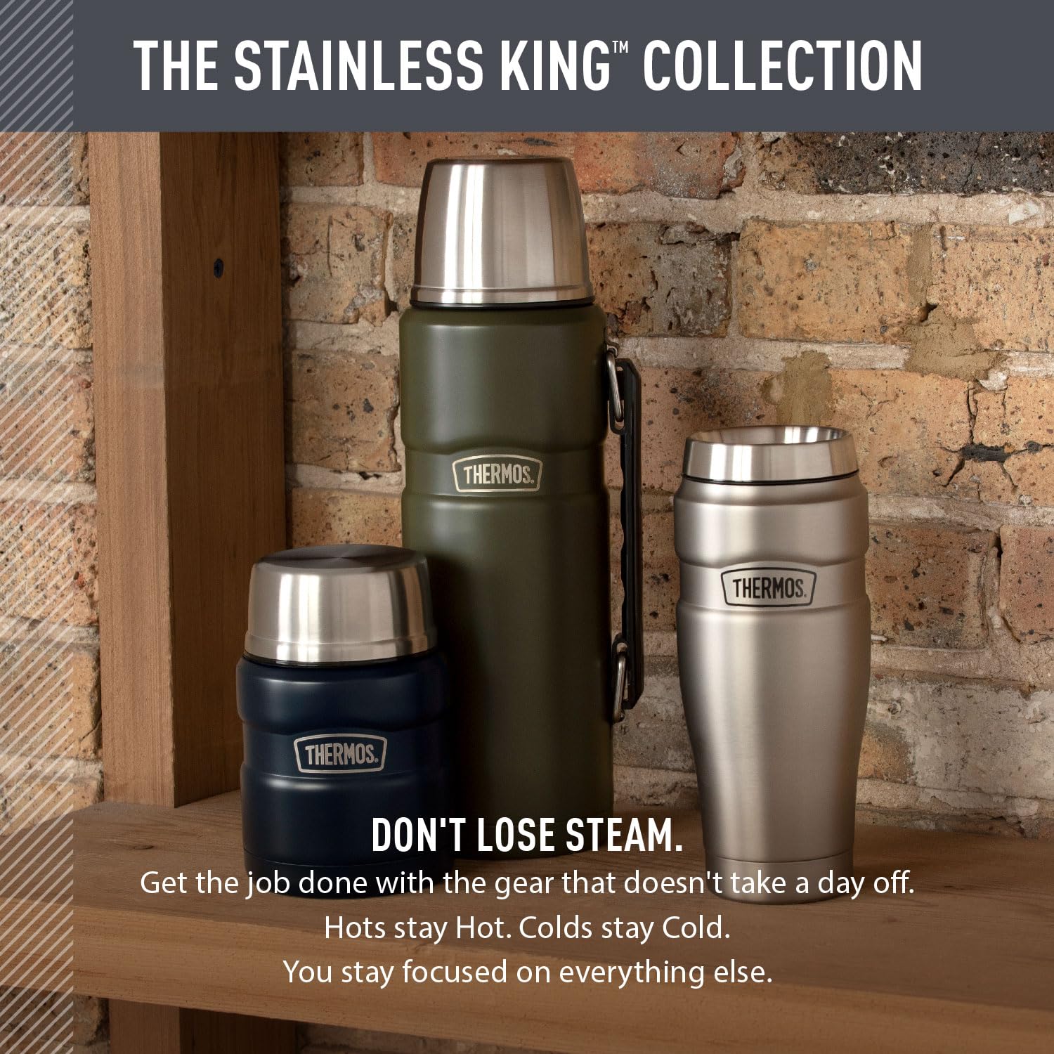 THERMOS Stainless King exterior remains cool to touch with hot beverages.