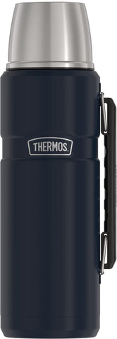 THERMOS Stainless King 40oz midnight blue bottle keeps drinks hot or cold during adventures.