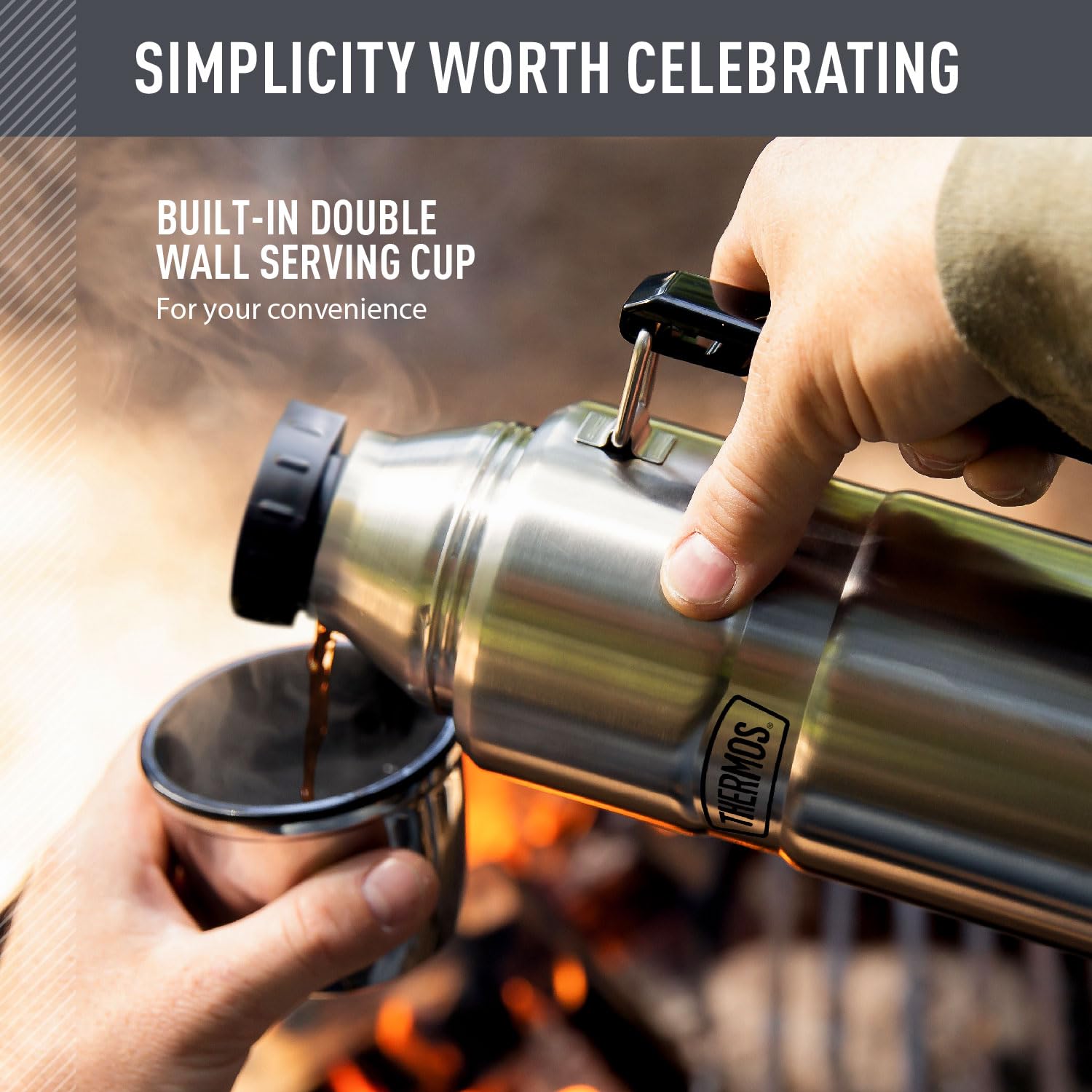 THERMOS Stainless King twist-and-pour-stopper facilitates easy pouring without removing cap.