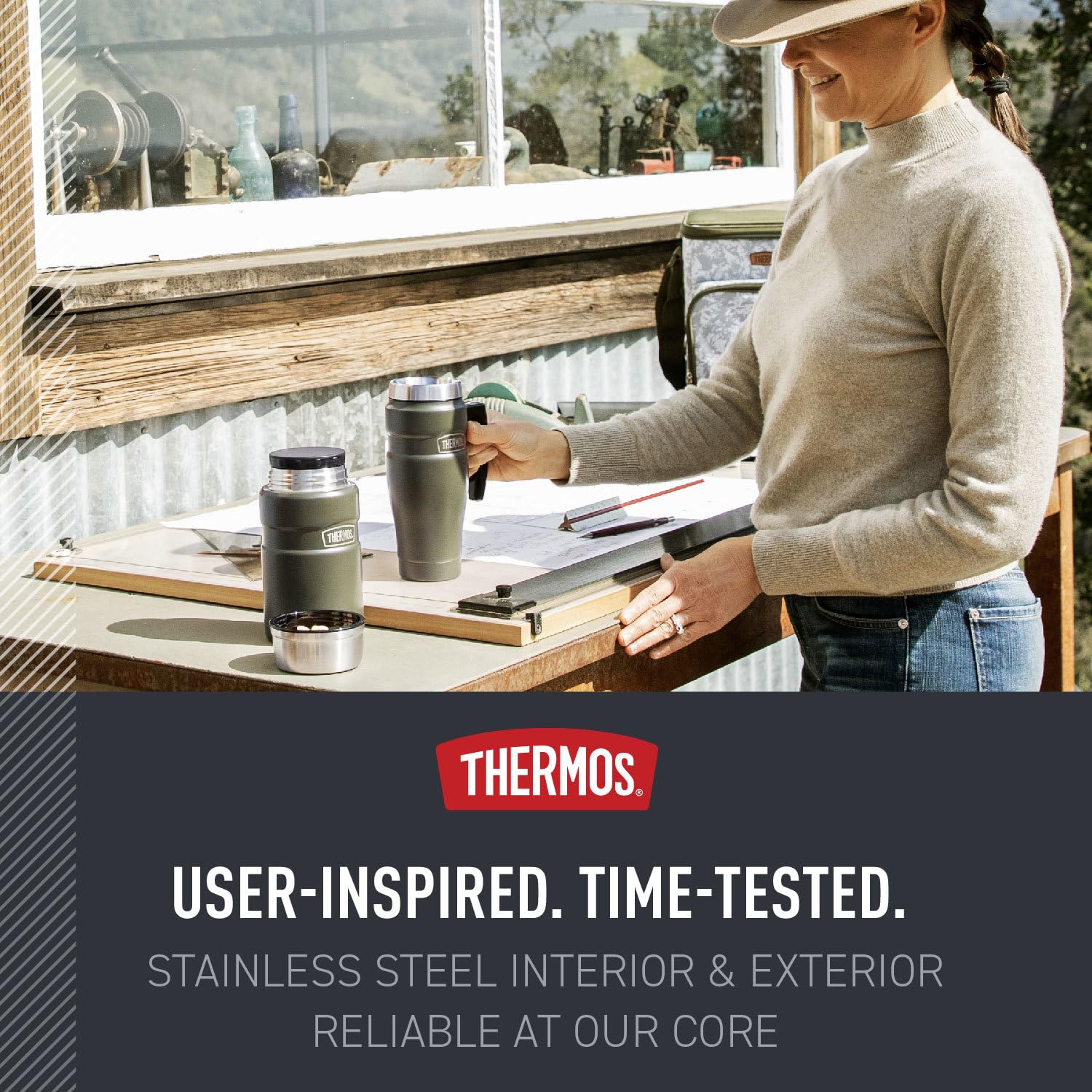 Thermos Stainless King exterior stays cool to touch and sweat-proof.