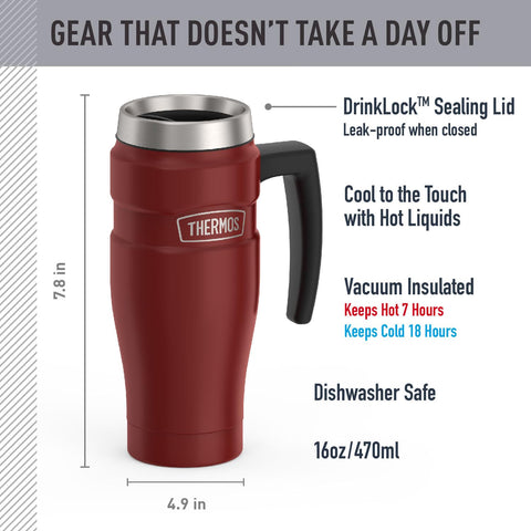 Thermos Stainless King DrinkLock lid with a leak-proof seal.
