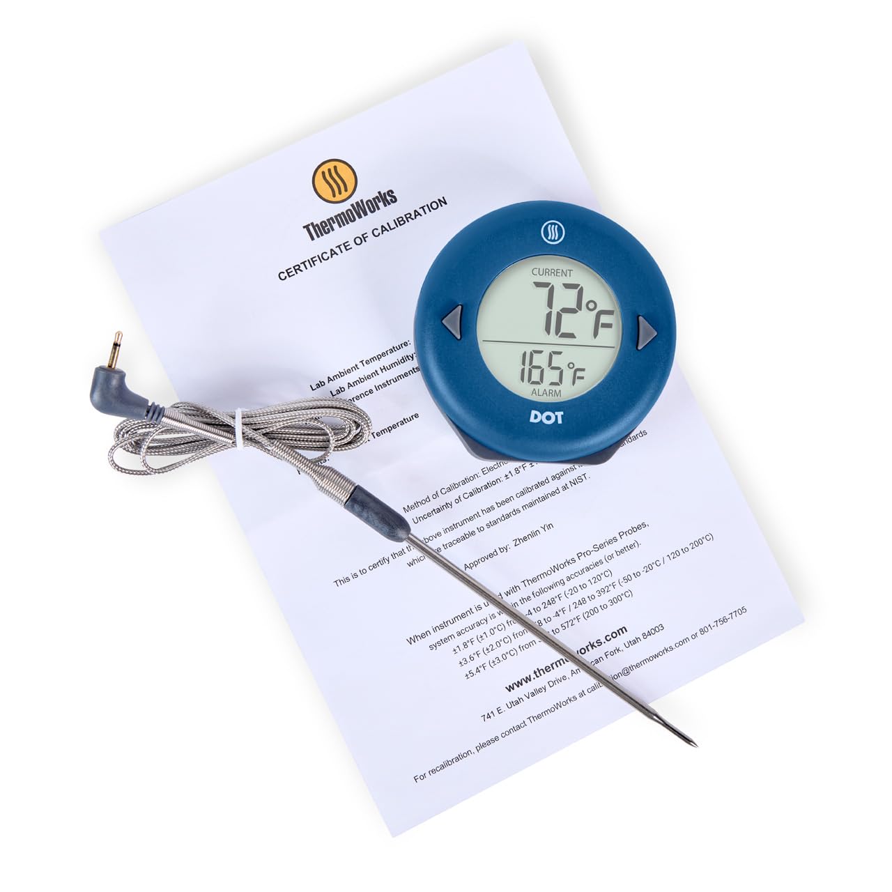 ThermoWorks DOT alarm visual indicating target temperature for consistent results.