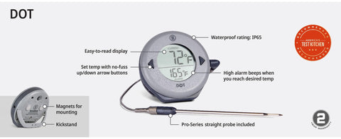 ThermoWorks DOT kickstand allows hands-free viewing on the counter.