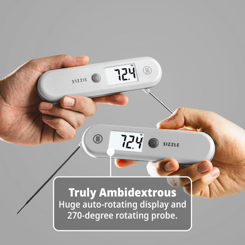 ThermoWorks SIZZLE folding probe enables ambidextrous use while grilling and cooking.