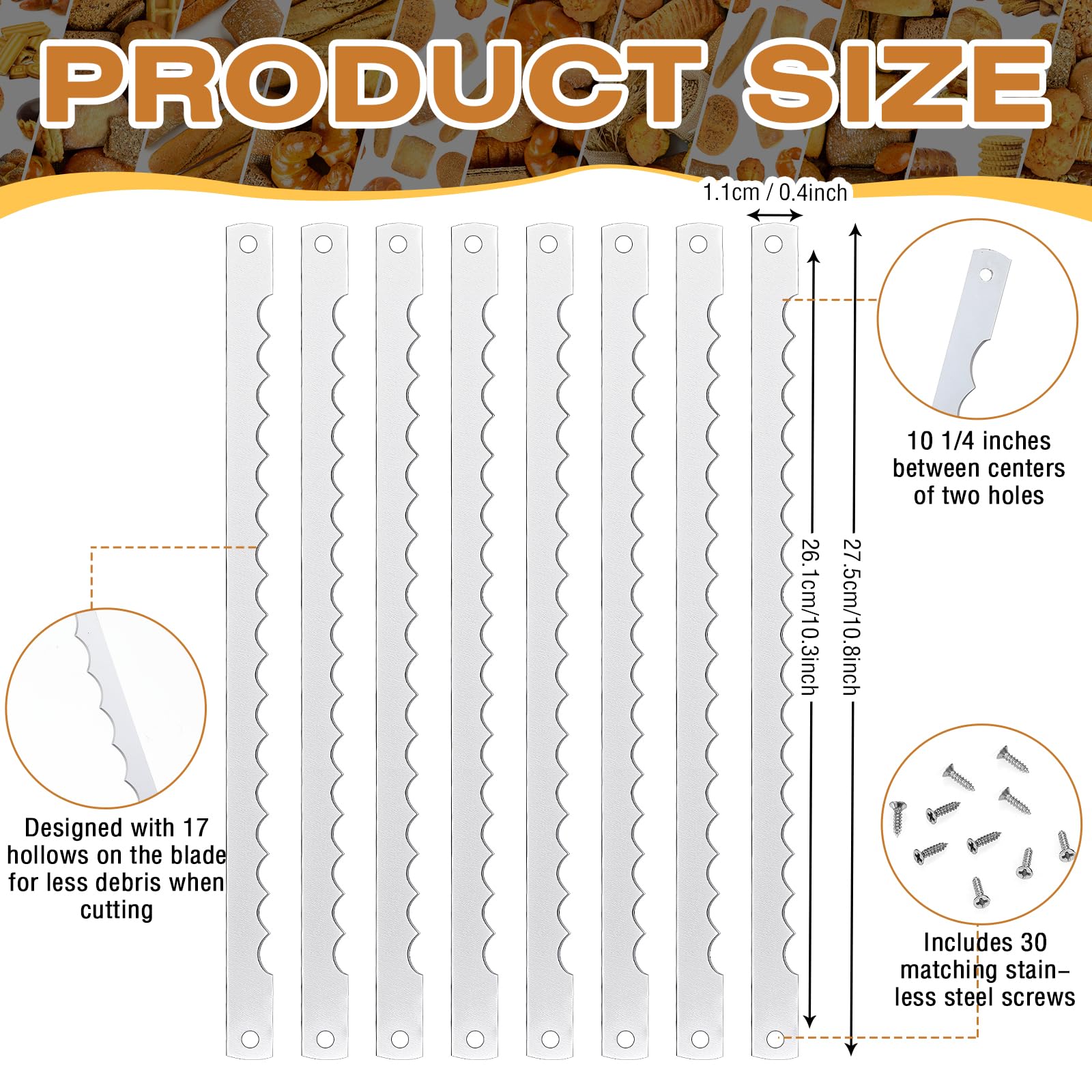 Therwen stainless steel bread blade with serrated edge for clean cuts