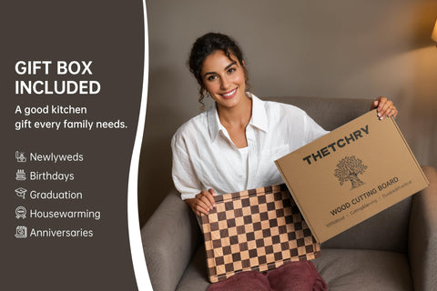 Thetchry acacia cutting board arrives in a gift-ready box for gifting occasions.