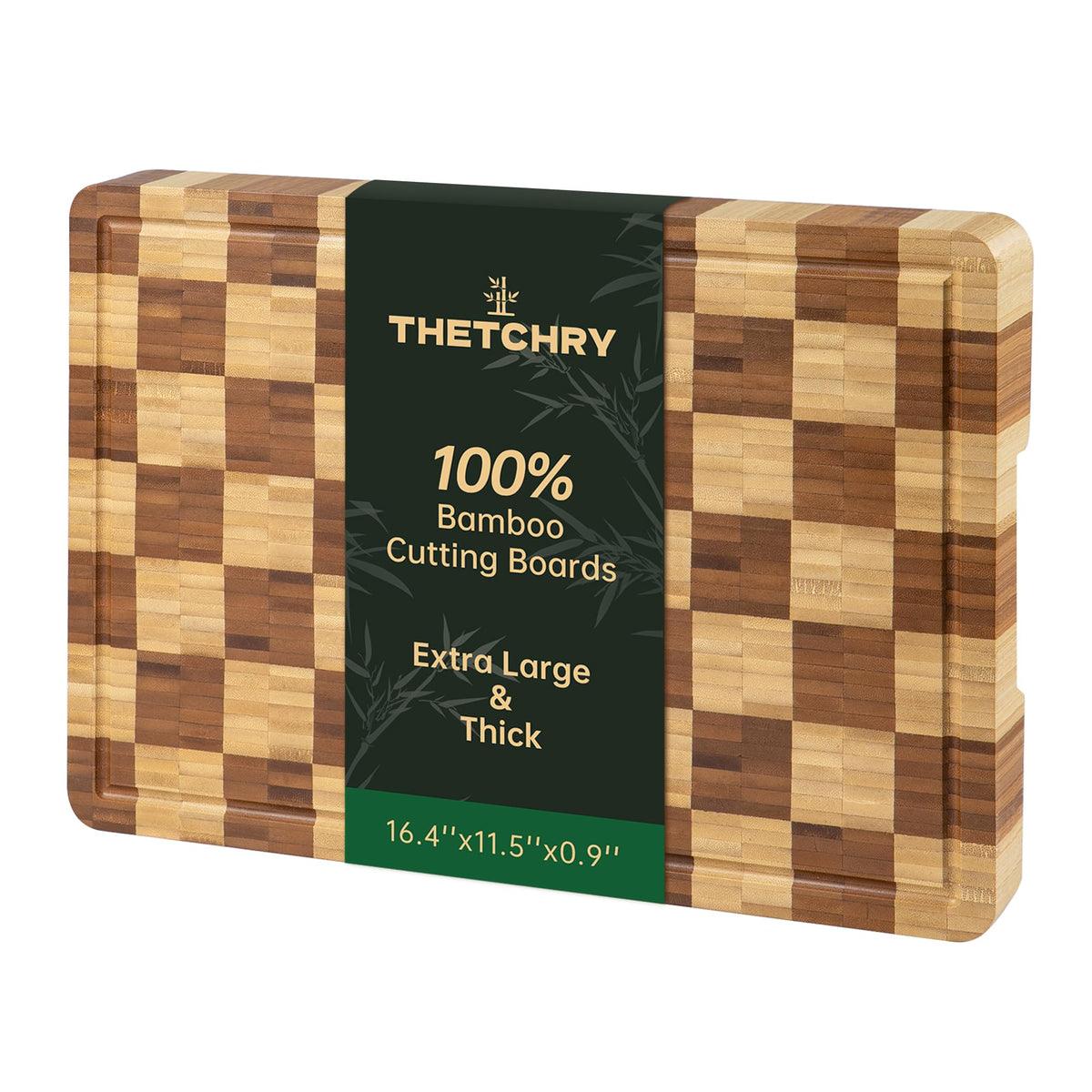 Thetchry bamboo cutting board end-grain checkerboard for durable, even chopping