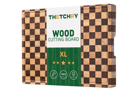 thetchry checkered cutting board front view with juice grooves for clean chopping