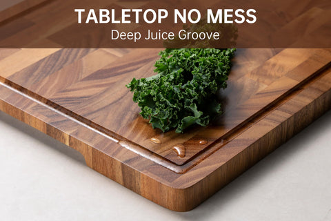 thetchry cutting board juice groove catches liquids and protects counters