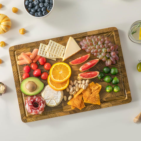 thetchry reversible cutting board used as a stylish cheese board