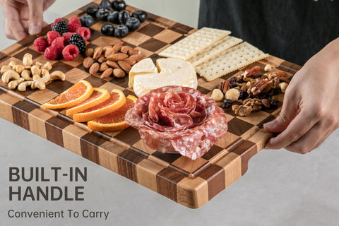 Thetchry double-sided cutting board offers cutting space and serving versatility.