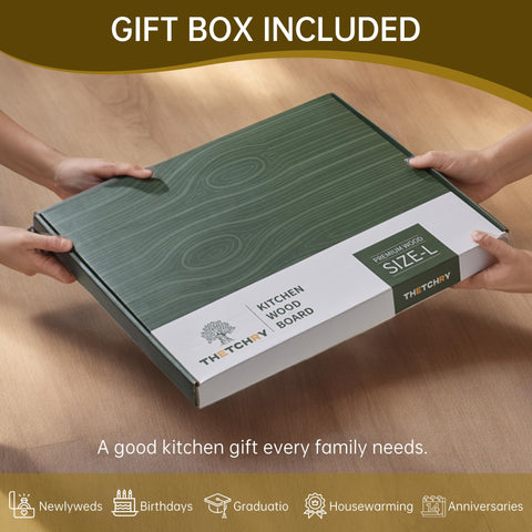 thetchry teak cutting board gift box ready for gifting