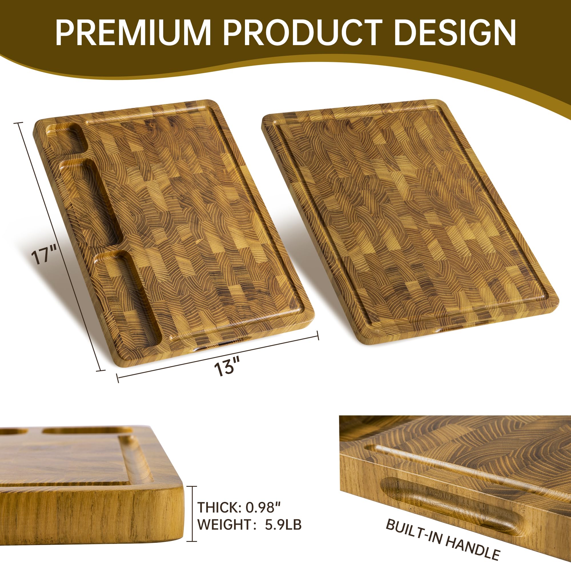 thetchry teak board with non-slip feet for stability on smooth counters
