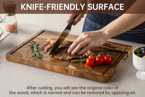 thetchry walnut surface guards knives during chopping and prep