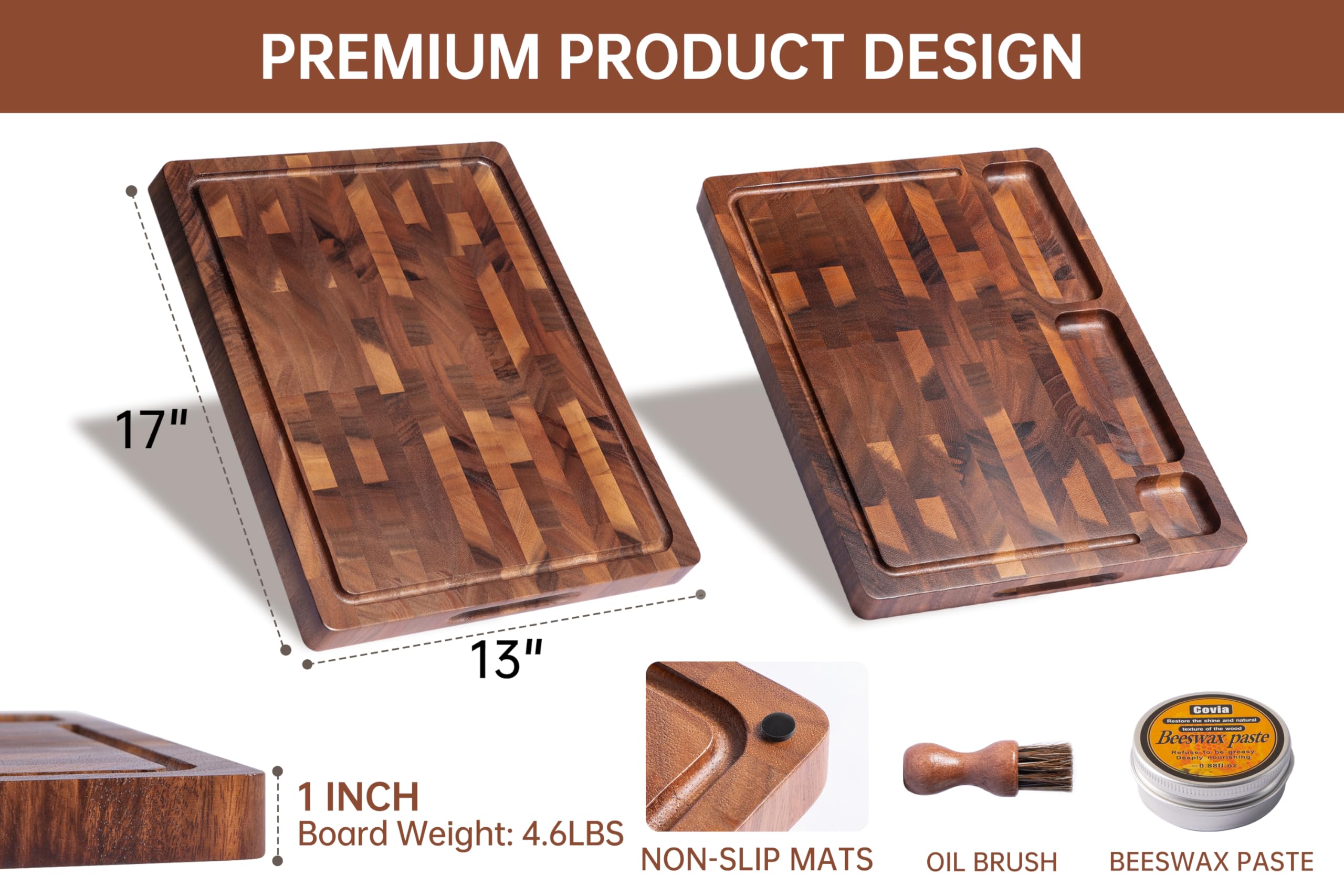 thetchry walnut cutting board helps organize ingredients during meal prep