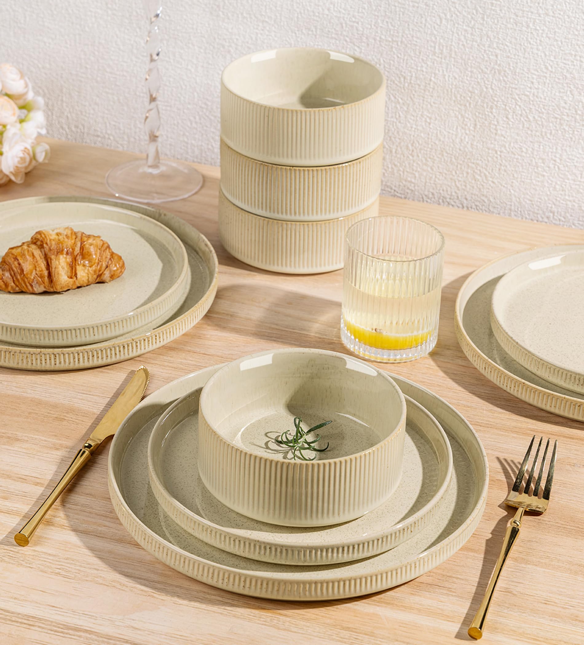 TheTerra stackable ceramic dinnerware design saves cabinet space