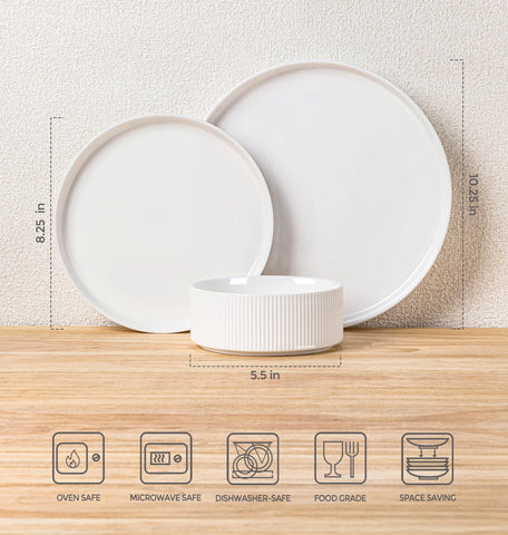TheTerra 12-piece set for four is presented with matched bowls and plates.