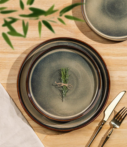 TheTerra salad plates in Coca Mocha show speckled glaze for balanced portions.