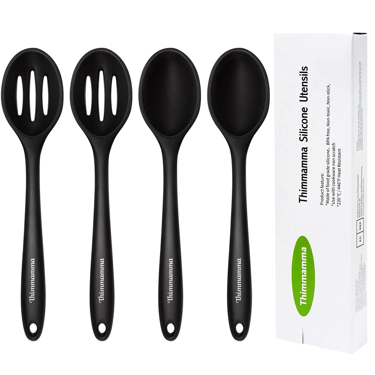 Thimmamma silicone cooking spoon slotted, ideal for draining liquids while stirring.