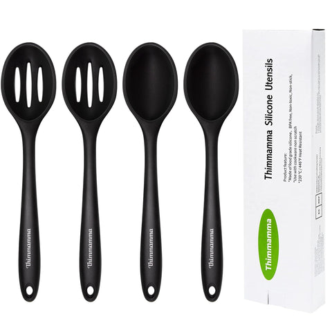 Thimmamma silicone cooking spoon slotted, ideal for draining liquids while stirring.