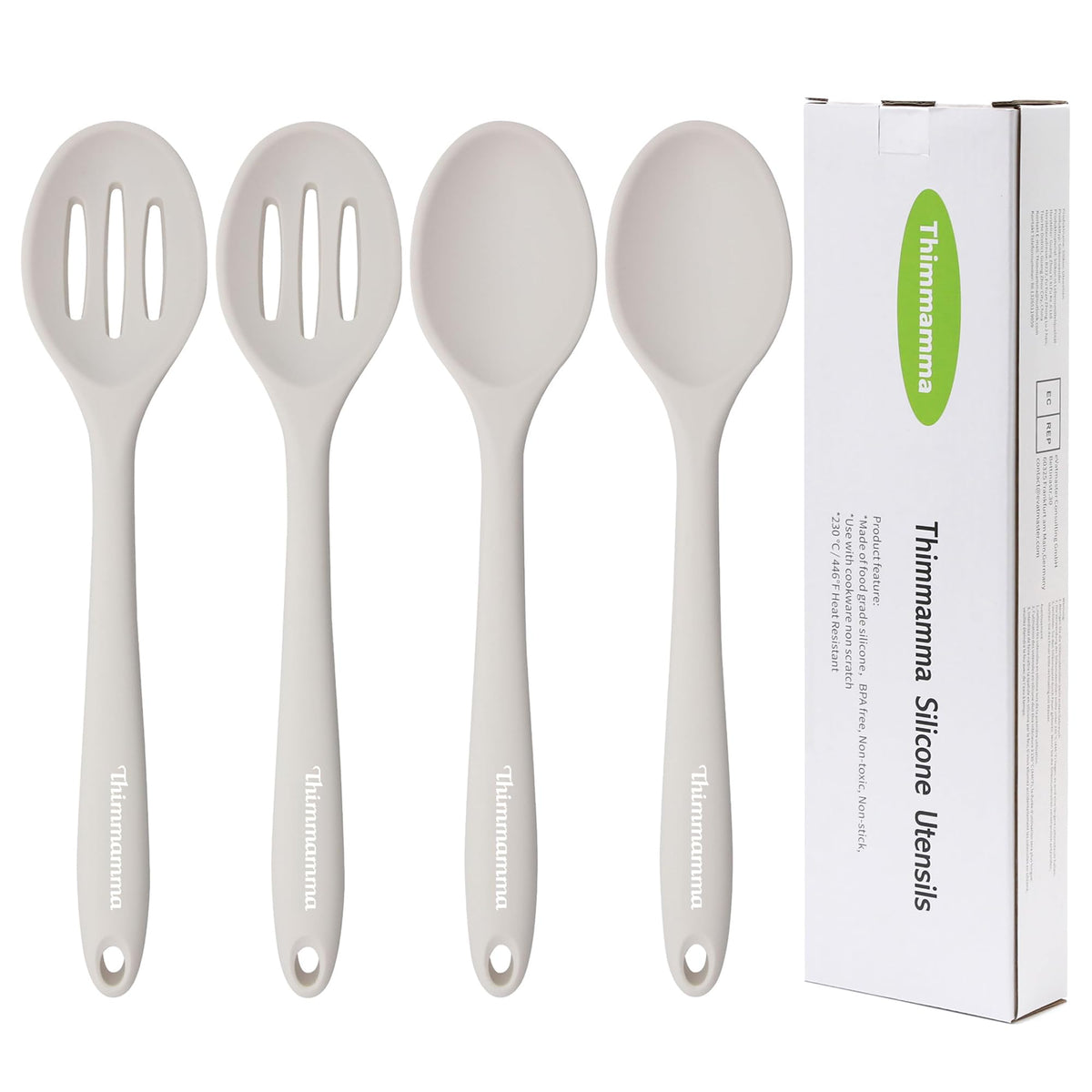 Thimmamma slotted silicone spoon for draining liquids while cooking.