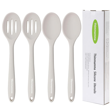 Thimmamma slotted silicone spoon for draining liquids while cooking.