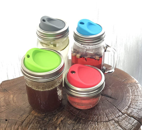 THINKCHANCES ocean blue lid with ring on mason jar for secure sipping
