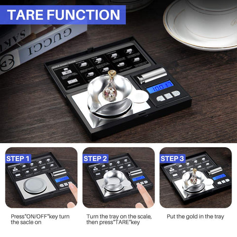 THINKSCALE milligram scale with backlit LCD for easy reading in low light.