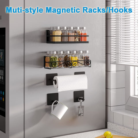Thipoten black magnetic shelf adds extra storage without drilling.
